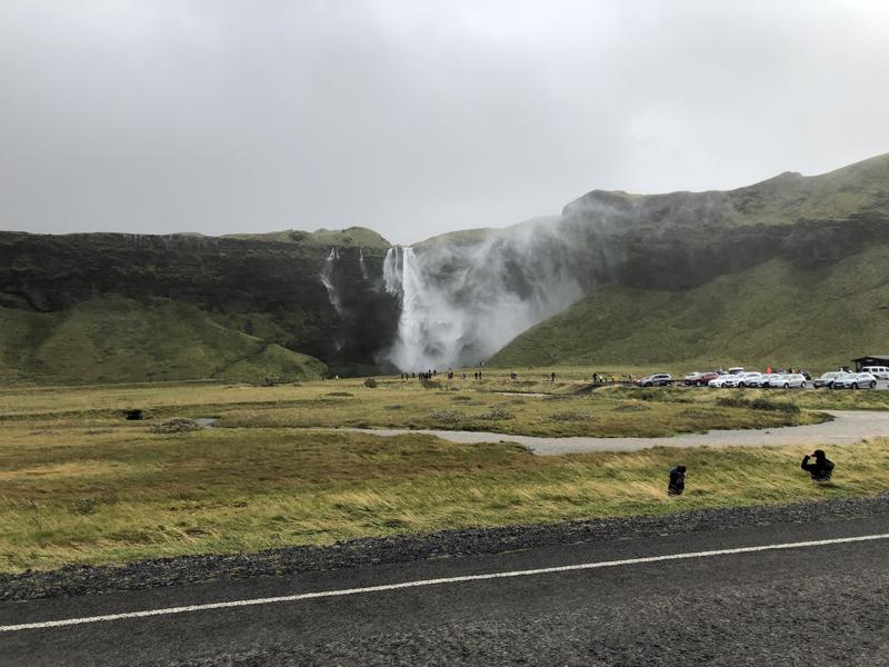 waterfall in iceland on windy day